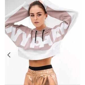 Ivy Park Hoodie Sweatshirt Kimono Sleeve Cropped Logo Pink White Size Small